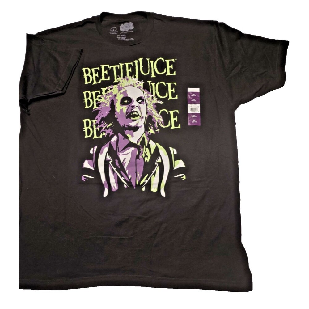 Beetlejuice Graphic T‎ Shirt Black 2XL 100% Cotton Black Gents Black T Shirt